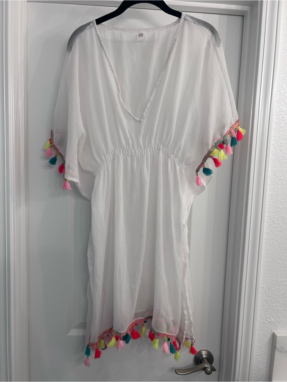 Kids White Tassel-Trim Dress